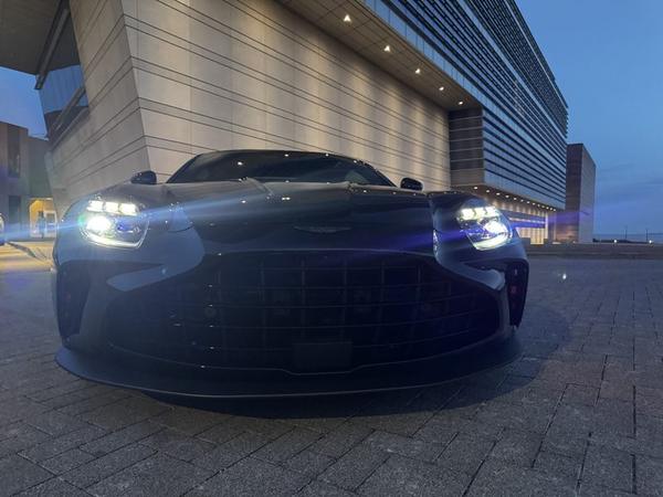 Front, slight angle, headlights on